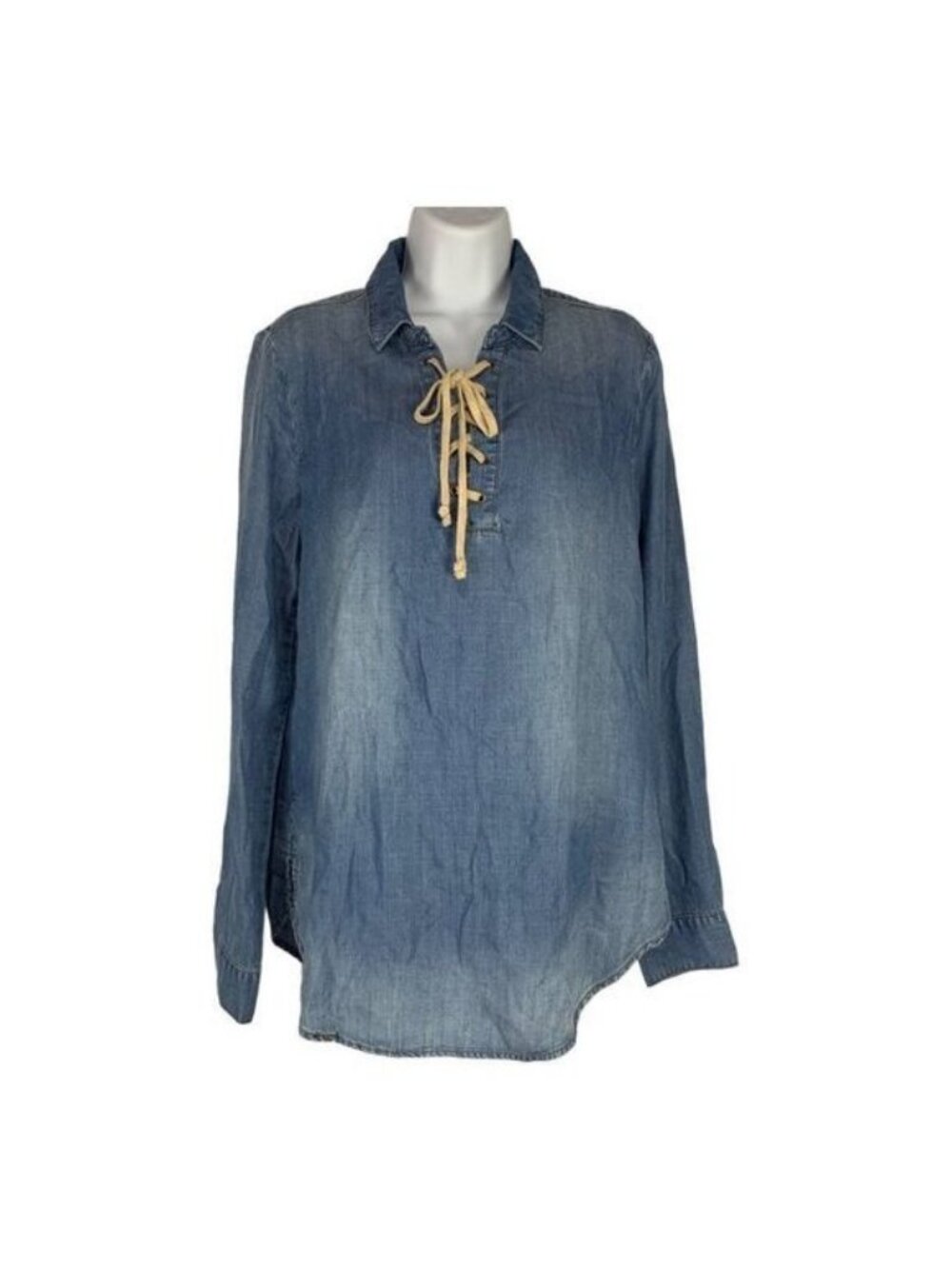 Cloth & Stone Womens Size Medium Tencel Lace-Up Chambray Denim Shirt